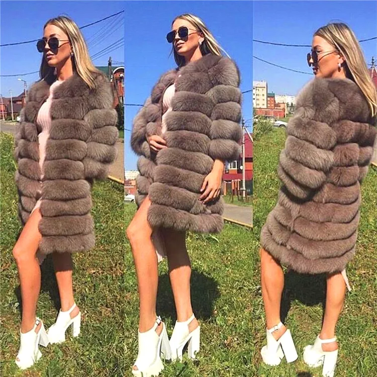 New Hot winter Artificial fox fur jacket cheap custom fake faux fur coat women X long Fur Coats