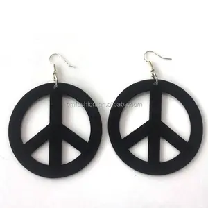 Fashion New Customized Hip Hop 6mm Big Anti-War Peace Sign Women's Black Acrylic Earring