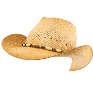 批发环保男女皆宜的 Raffia 稻草形状的电线边缘木珠西部牛仔帽