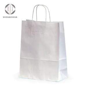 Bolsa de papel adesiva para compras, venda no atacado, reciclado, personalizado, 8 "x 4.75" x 10 ", marrom, 100gsm, torcida, saco de papel de embalagem para comida, com alça