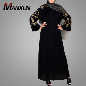 Ricami in oro Bella <span class=keywords><strong>Abaya</strong></span> <span class=keywords><strong>Nero</strong></span> del Vestito A Maniche Lunghe Vestito Arabo Dubai Stile Elegante Anteriore Aperto <span class=keywords><strong>Abaya</strong></span> - Product Image 1