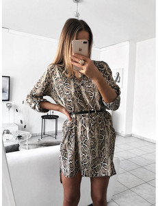 <span class=keywords><strong>Robe</strong></span> sexy pour femmes à manches longues et col en V, <span class=keywords><strong>robe</strong></span> chemise à imprimé serpent et léopard - Product Image 3