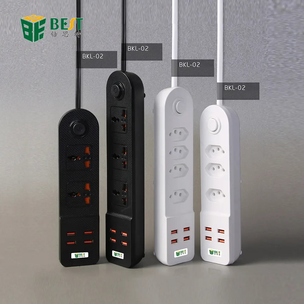 BST-02บราซิลมาตรฐานเสียบ3/4แก๊งซ็อกเก็ตไฟที่มี4 Way USB บราซิลมาตรฐานซ็อกเก็ตขยาย