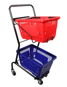 2 Tier Supermarkt Winkelen Trolley Winkelen Push Winkelwagen Supermarkt Winkelwagentje Voor Verkoop