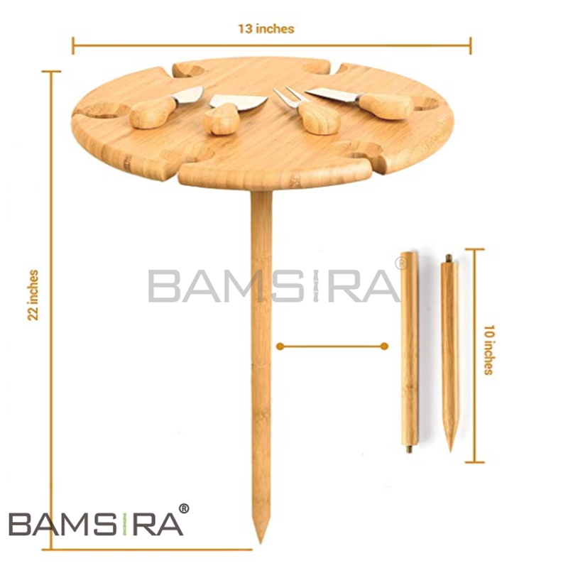 Деревянная портативная доска для пикника с посудой-100% бамбуковый открытый винный стол, развлекательная доска для кемпинга и сыра