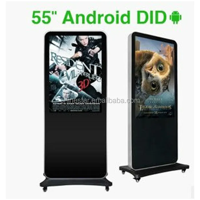 UHD 4K 55 Inch Berdiri Bebas Android 4G Jaringan WIFI Control LCD Video Iklan TV Kios untuk Hotel shopping Mall Restoran