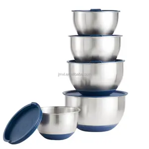 Stainless Steel salad silicone bottom 5 Piece Mixing Bowls Set