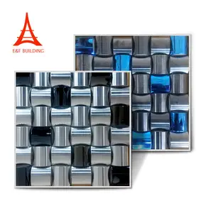 Square metal mix glass mosaic tiles metal mixed mosaic for kitchen wall decoration