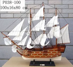 木制海盗船模型，白色100x16x80cm，航海手工炮艇模型
