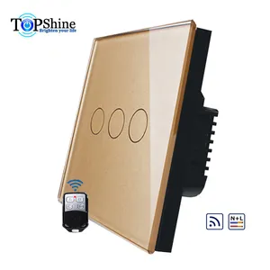 Topshine interruptor remoto 3 gang rf433, interruptor com função de controle remoto wi-fi conectado com gateway rm pro