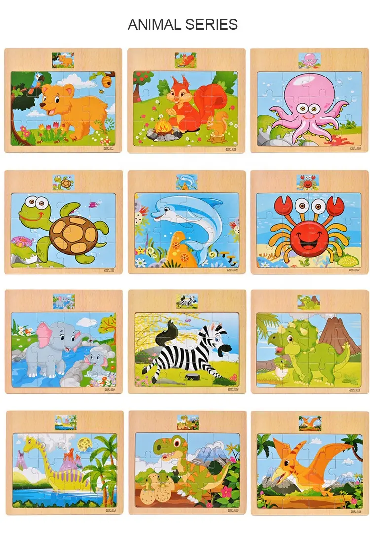 12 units/a lot Jigsaw Puzzle Wooden Board Children 3-6 Years Old Cartoon Animal Traffic Cognitive Early Education Puzzle Toys