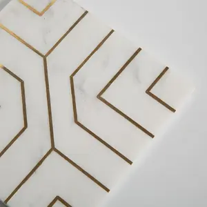 Centurymosaic mới hợp thời trang thiết kế sàn gạch đá cẩm thạch với vàng <span class=keywords><strong>Inlay</strong></span> bằng tia nước Gạch <span class=keywords><strong>Mosaic</strong></span> tường sàn - Product Image 4