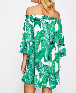 Otoño <span class=keywords><strong>de</strong></span> hombro Bardot <span class=keywords><strong>manga</strong></span> imprimir vestidos - Product Image 2