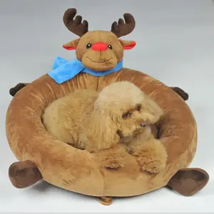 Christmas Deer Shape Cute Design Dog Bed Soft Plush Nest Washable Pad Cartoon Dog Kennel Pet House