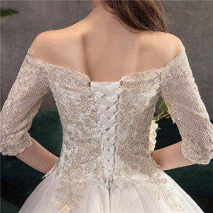 Vendita calda Ebay nuova moda a spalla piatta manica 3/4 corta di pizzo affascinante abito <span class=keywords><strong>da</strong></span> <span class=keywords><strong>sposa</strong></span> <span class=keywords><strong>sposa</strong></span> abito <span class=keywords><strong>da</strong></span> <span class=keywords><strong>sposa</strong></span> - Product Image 5