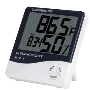 HTC-1デジタルLCD電子温度計湿度計湿度計気象ステーション屋内目覚まし時計付き
