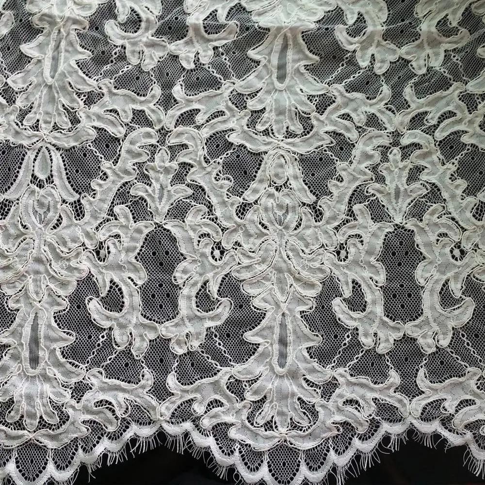 Alencon white bridal embroidery lace fabric for flower girl dresses