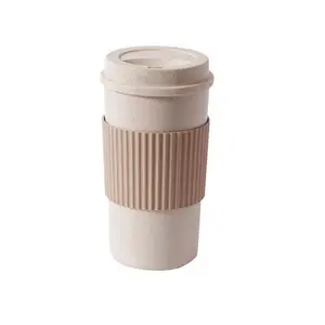 Groothandel Milieuvriendelijke Wegwerp Tarwe stro Koffie Cups Met Deksel Geïsoleerde Rimpel Cups Beschermen Handen Biologisch Afbreekbaar Mok