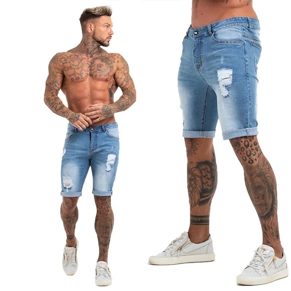 Homens Jeans Skinny Novo Modelo Ripped Denim Jeans Men Street Wear Azul Skinny Jeans Men Shorts