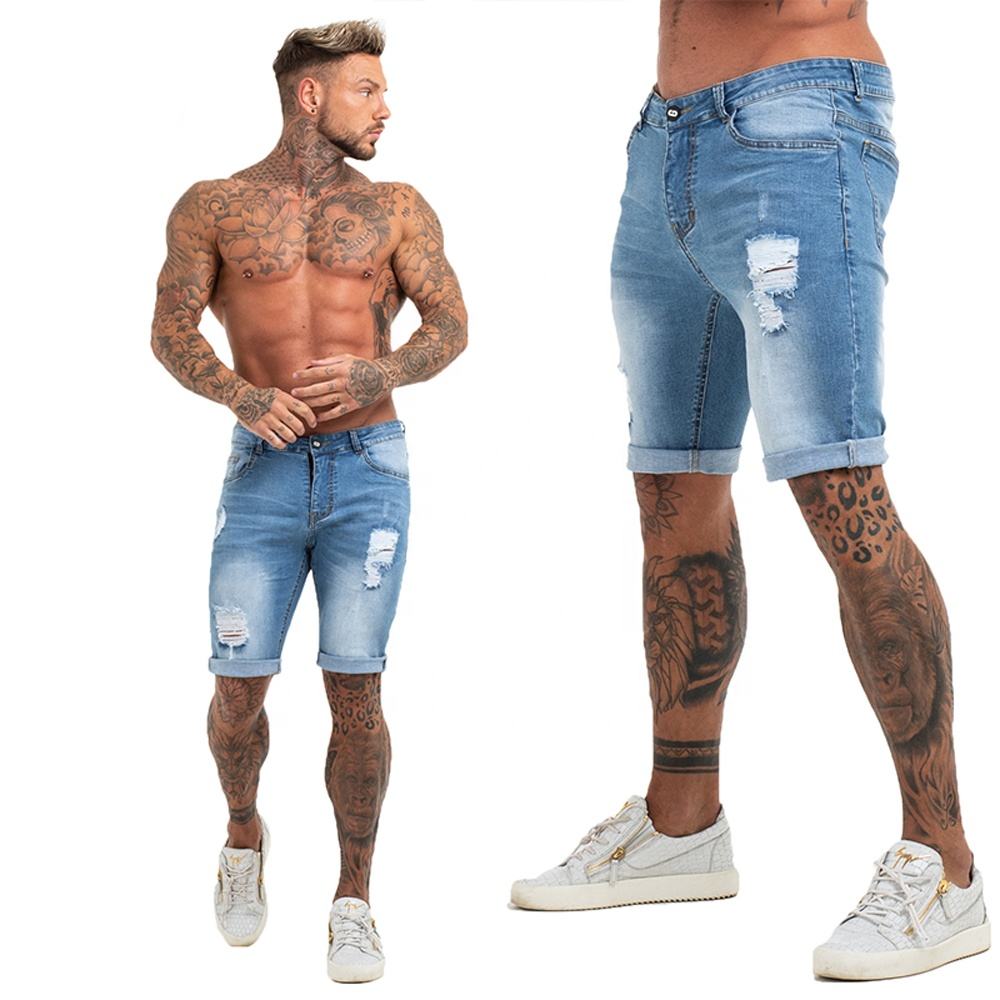 ripped denim mens skinny short jeans
