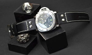 Cinturino <span class=keywords><strong>per</strong></span> <span class=keywords><strong>Orologio</strong></span> in Vera Pelle con Rivetti Stile Pilota in Nero e Marrone - Product Image 2