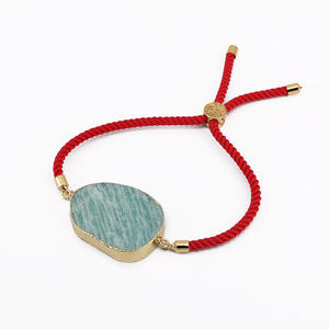 BN4012-Cuentas de piedra amazonita natural chapada <span class=keywords><strong>en</strong></span> oro para mujer, abalorios de piedra, cordón deslizante ajustable, cuerda, pulsera - Product Image 4