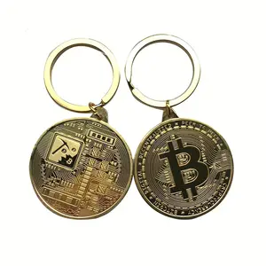 2019 nuevo diseño superior de Metal moneda Bitcoin llavero chapado en oro llavero personalizado