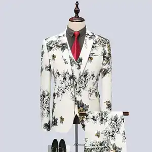 Three-piece groom and groom Chinese style print suit