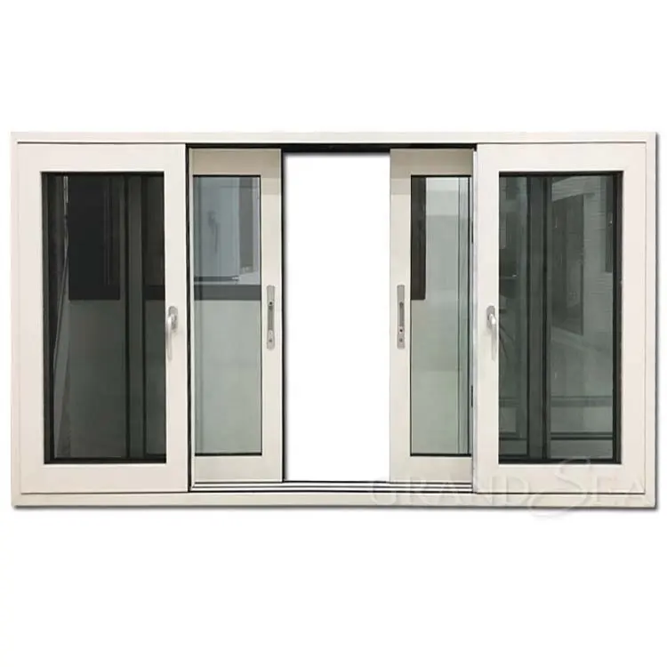 Double toughened glass four leaf aluminum sliding window with strong mesh