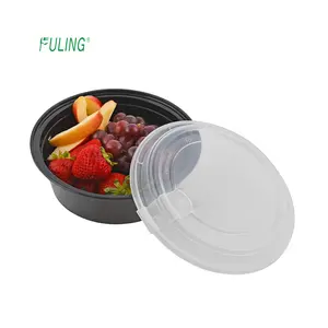 Wadah Persiapan Makan Siang dengan Tutup, Plastik Dapat Dipakai Ulang 1 Kompartemen Kotak Penyimpanan Makanan Bulat dan Mangkuk Makan Siang