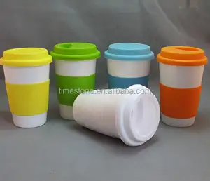 Caneca de viagem de cerâmica com tampa de plástico