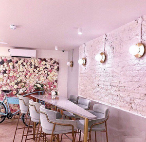 Silla de Brazos Rosa Simple con Estructura de Hierro, Mesa de Centro con Cojín y Combinación de Silla y Mesa de Comedor - Product Image 3