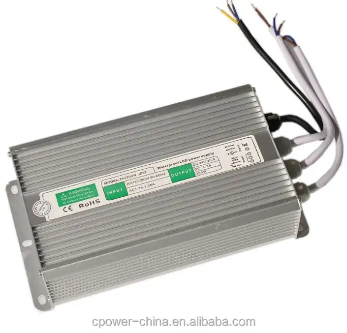 Adaptador de fuente de alimentación de CC para exteriores transformador resistente al agua 24V DC 12v 30W 60W 100W 200W para tira LED IP66 67