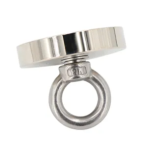 120KG 260LBS N35 D60mm Single Side Countersunk Hole Round Neodymium Fishing Magnet With Eyebolt