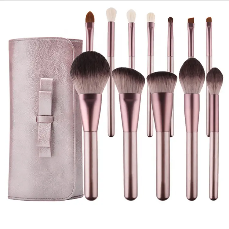 12 Pcs Hot Sell Facial Make Up Brush Private Logo Synthetic Hair Powder Makeup Brush Set with PU bag