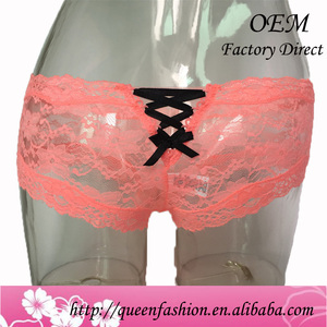 Boxer en dentelle Extra mince, sous-vêtement Sexy pour femmes, culotte avec nœud Transparent, Patchwork de 3 couleurs rose jaune bleu - Product Image 6