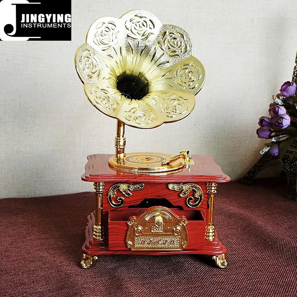 Wholesale Music Box Series,Fashion Engraved Phonograph Shape Music Box for Christmas&Birthday&Valentine's Gifts