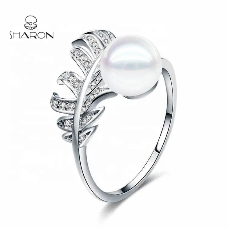 Großhandel New Design Braut schmuck Blatt White Pearl Open Ring Halterungen 925 Sterling Silber 10 Damen CLASSIC Zircon AAA CZ