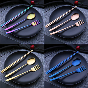Cubiertos de metal 18/10, cubiertos de Corea, oro rosa, <span class=keywords><strong>azul</strong></span>, negro, cuchara, tenedor, palillos, juego de cubiertos - Product Image 2