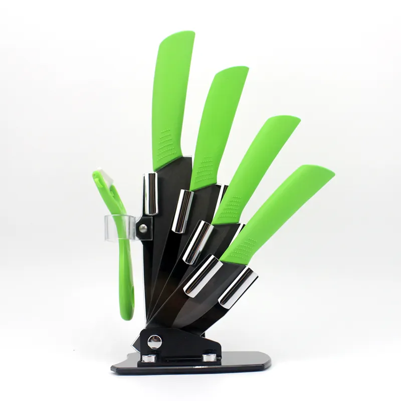 High quality brand black blade kitchen ceramic knife set 3" 4" 5" 6" inch + peeler + Acrylic Holder/stand Chef Kitchen knife
