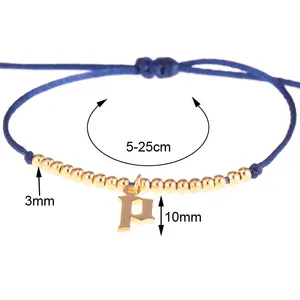 Hand made braided cord Bracelet Initial Letter Copper Beads Adjustable macrame Bracelet