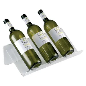 Custom Slanted White Acrylic 3 Bottles Tabletop Wine Display Holder