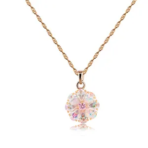 LUOTEEMI New Design Luxury Trendy Perfect Pearl Cut Rainbow Cubic Zircon Flower Pendant Russian Necklace