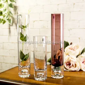 新瓶底部气泡直透明玻璃花瓶水培花卉水培水晶花瓶家居装饰桌面花瓶