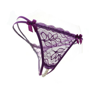 Wholesale Woman Comfortable Breathable Hollow Lace Crotch <strong>Pearl</strong> <strong>Thong</strong>