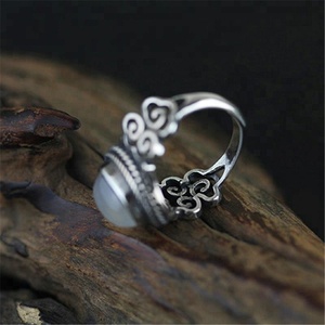 Groothandel Handgemaakte Natuurlijke Chalcedoon Agaat Steen Ovaal Gesneden Retro Ring Vintage 925 Sterling Zilver China Antiek Vrouwen Sieraden