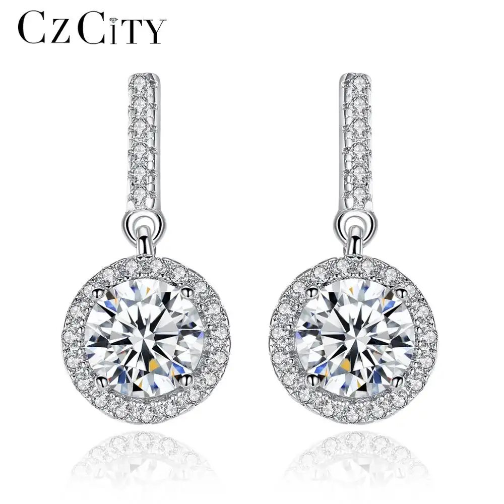 CZCITY Anting-Anting Panjang Juntai Perak Asli Zirkon, Anting-Anting Gantung Sterling-Silver 925 Perhiasan Mewah