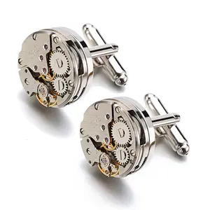 Abotoaduras de movimento para relógio, relógio com botões immóveis para mecanismo e engrenagem steampunk para homens