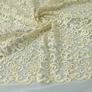 New Vintage Gold Thread Embroidery French Tull Lace Fabric For Elegant Evening Dress