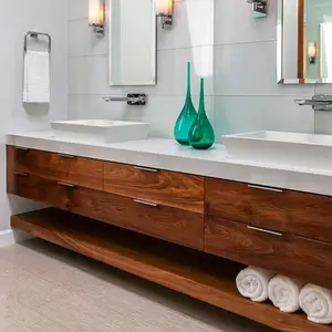 45 inç duvar asmak tezgah altı lavabo katı ahşap banyo vanity mobilya